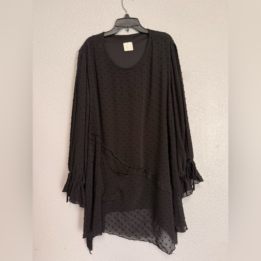 ‼️ no stain just bad, lighting!😂
Black Sheer Tunic with Ruffle Sleeves